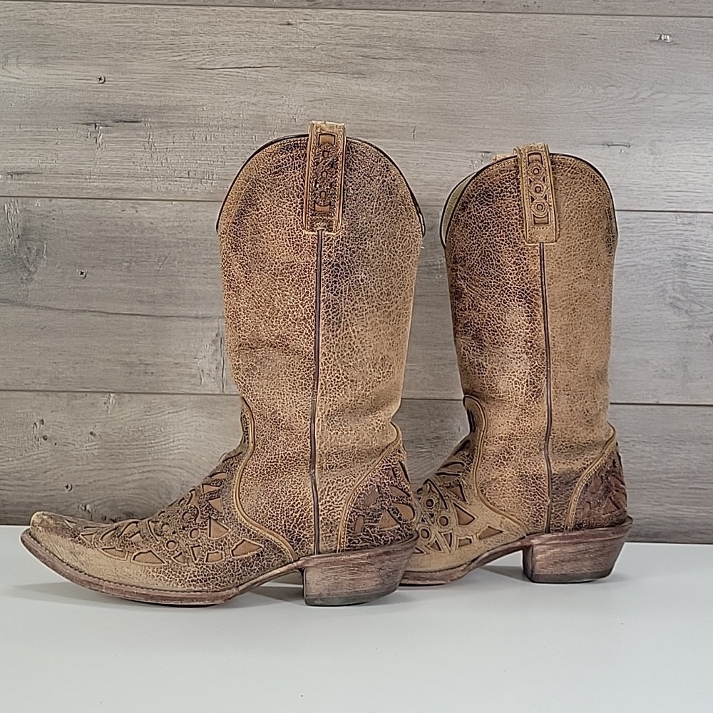 Women's Ariat Distressed Cutout Brown Leather Western Cowboy Boots Sz 10 - Picture 5 of 15